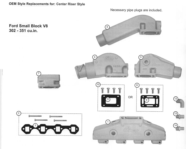 Ford Exhaust Center Riser Parts